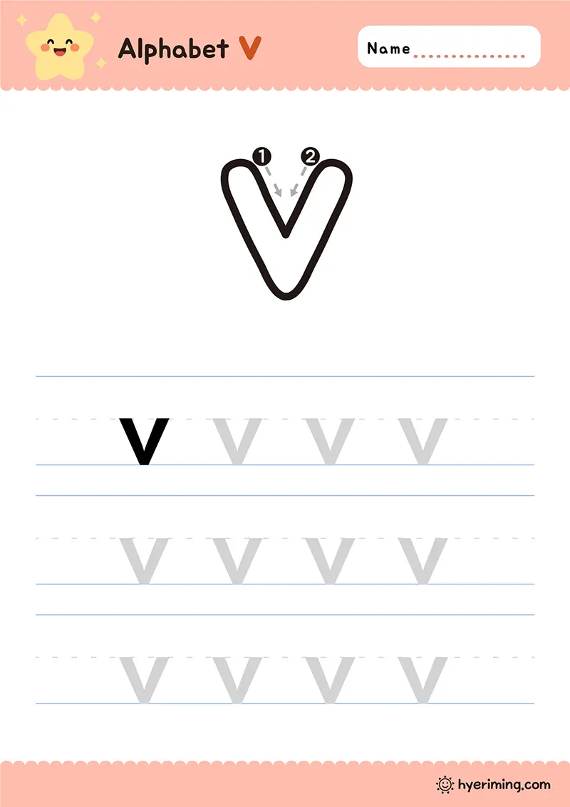 Printable lowercase v tracing worksheet