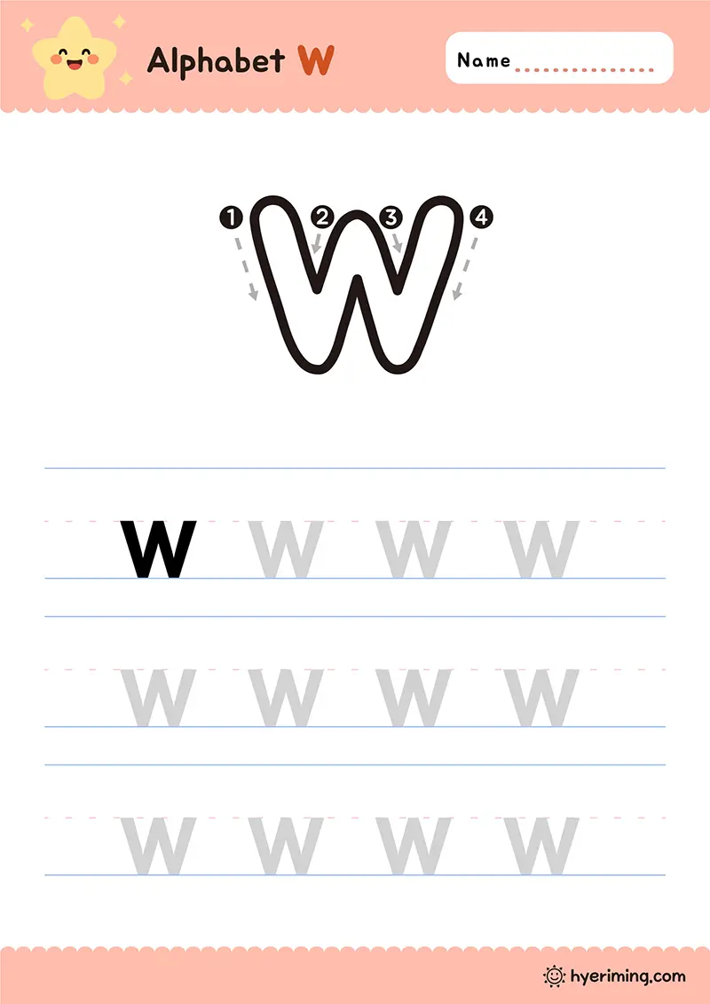 Free printable lowercase w handwriting worksheet