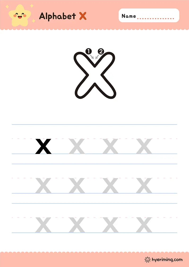 Printable lowercase x writing worksheet