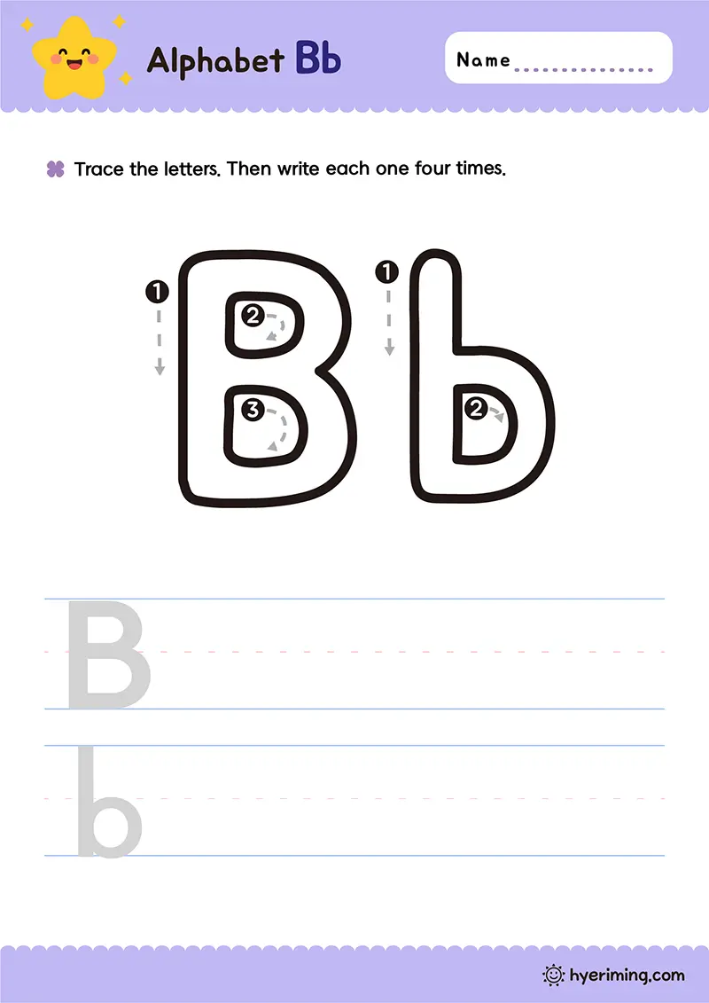 Printable uppercase and lowercase Bb handwriting worksheet