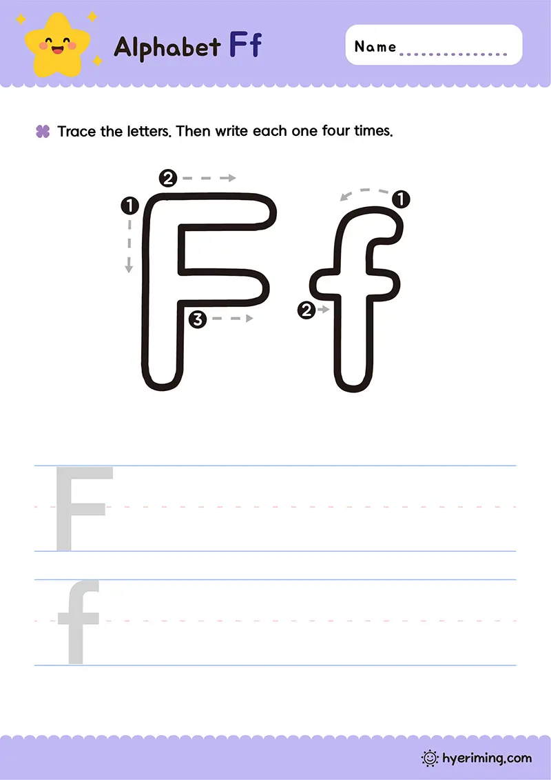 무료 프린트 활동지 ✏️ 대문자 F와 소문자 f 쓰기