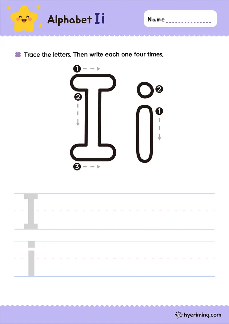 Free printable uppercase and lowercase Ii tracing worksheet