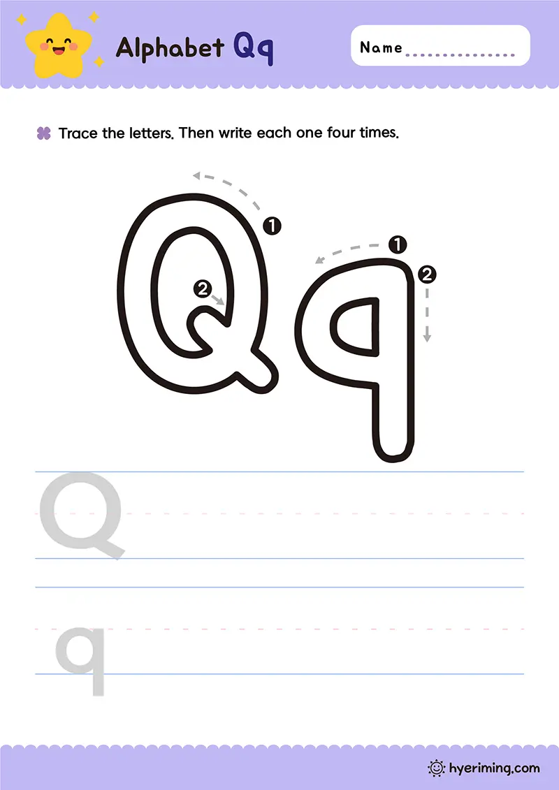 Free printable uppercase and lowercase Qq tracing worksheet