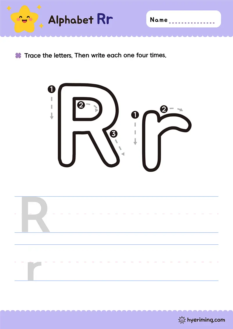 무료 프린트 활동지 ✏️ 대문자 R과 소문자 r 쓰기