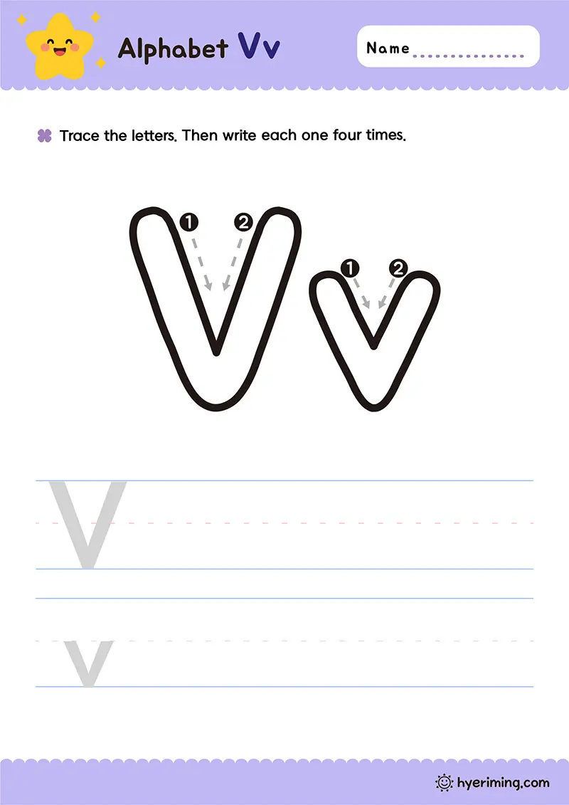 무료 영어 활동지 ✏️ 대문자 V와 소문자 v 쓰기