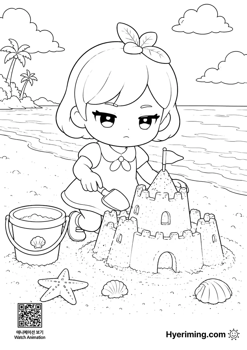Free printable beach sandcastle coloring page
