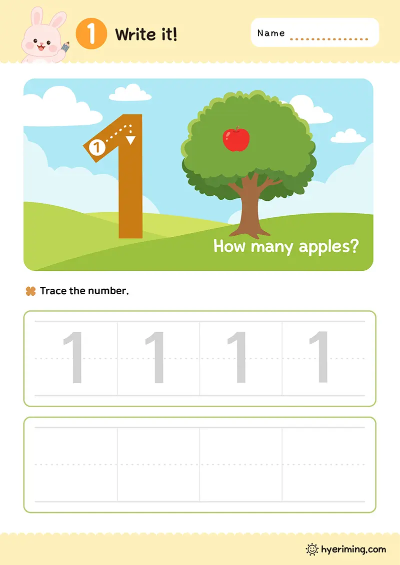 Free printable number 1 tracing worksheet