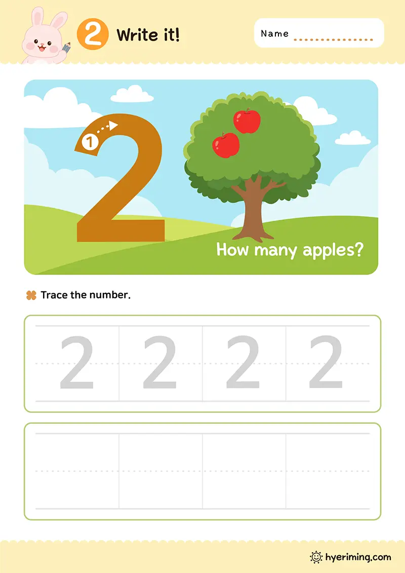 Free printable number 2 tracing worksheet