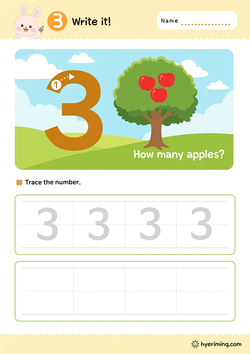 Free printable number 3 tracing worksheet