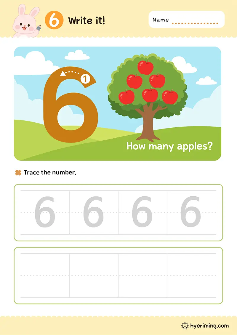 Free printable number 6 tracing worksheet