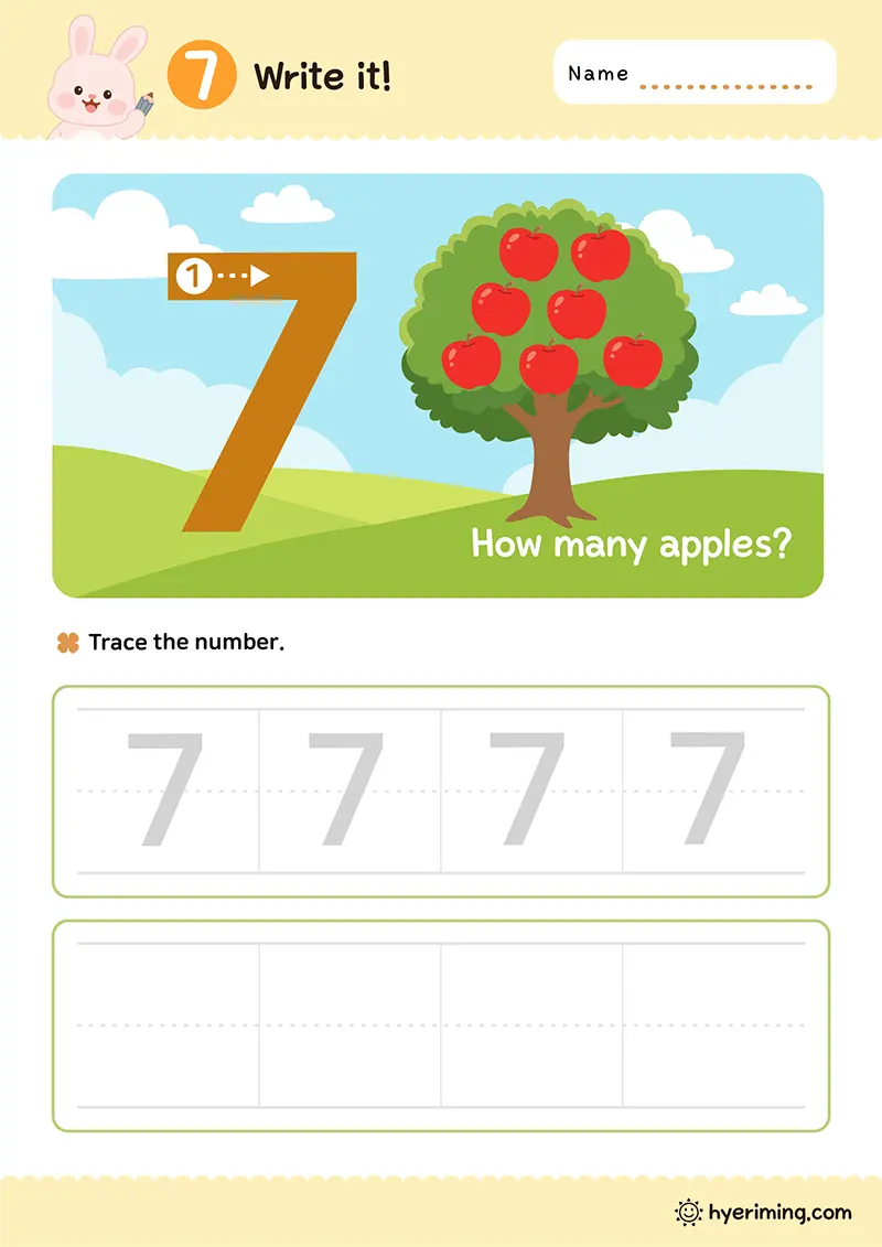 Free printable number 7 tracing worksheet