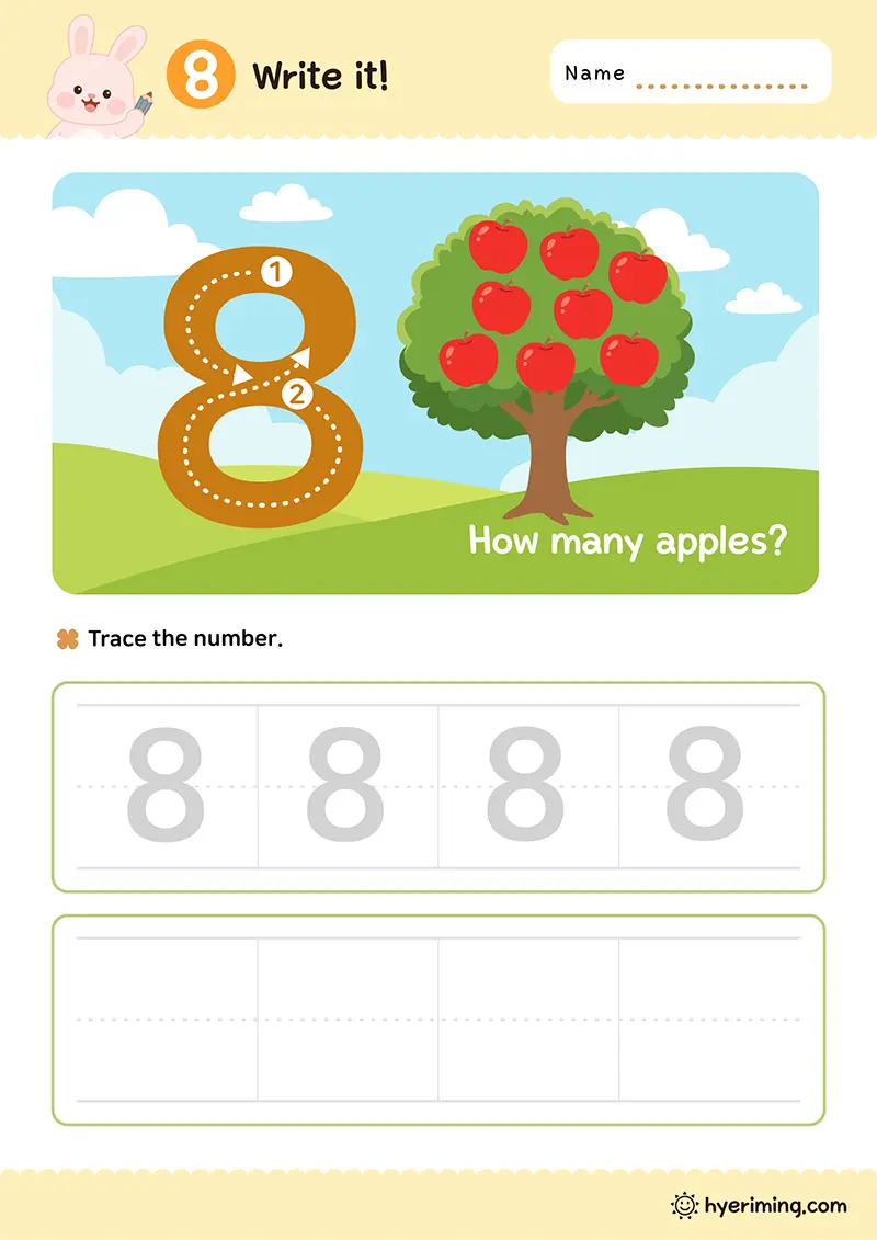 Free printable number 8 tracing worksheet