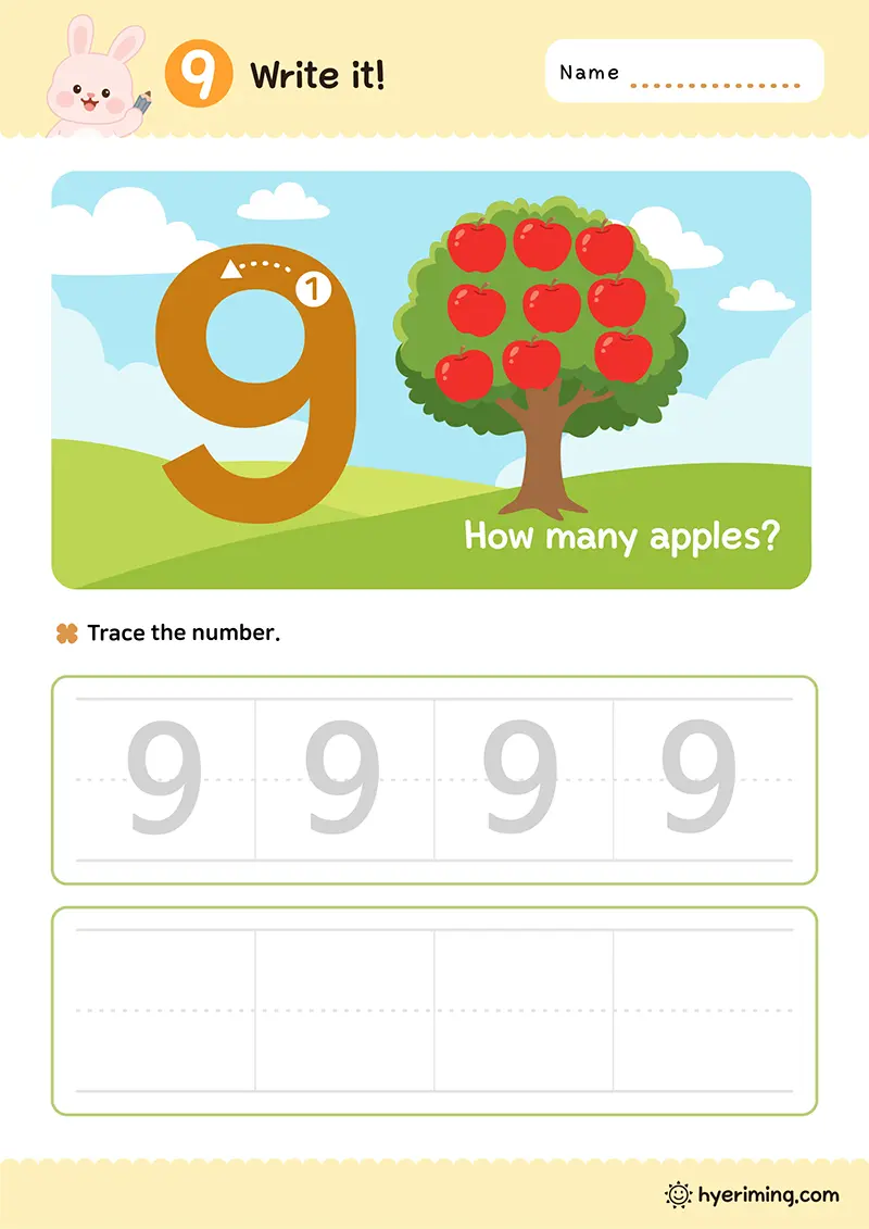 Free printable number 9 tracing worksheet