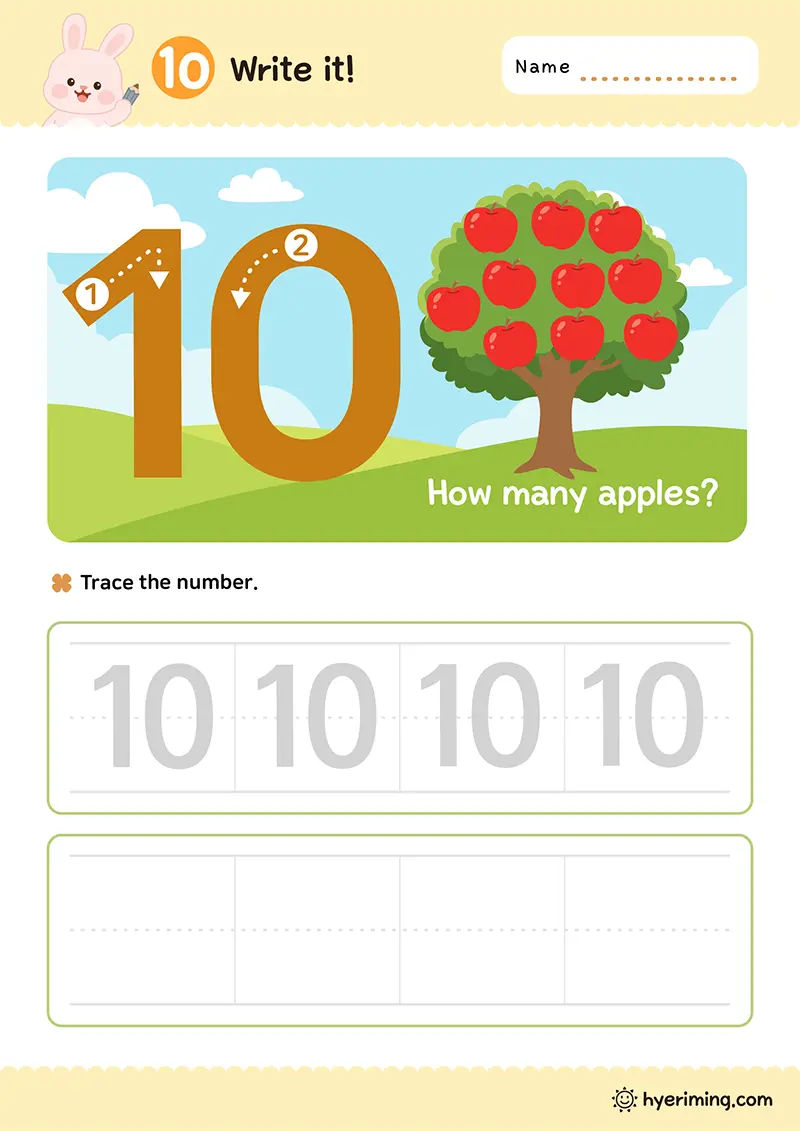 Free printable number 10 tracing worksheet