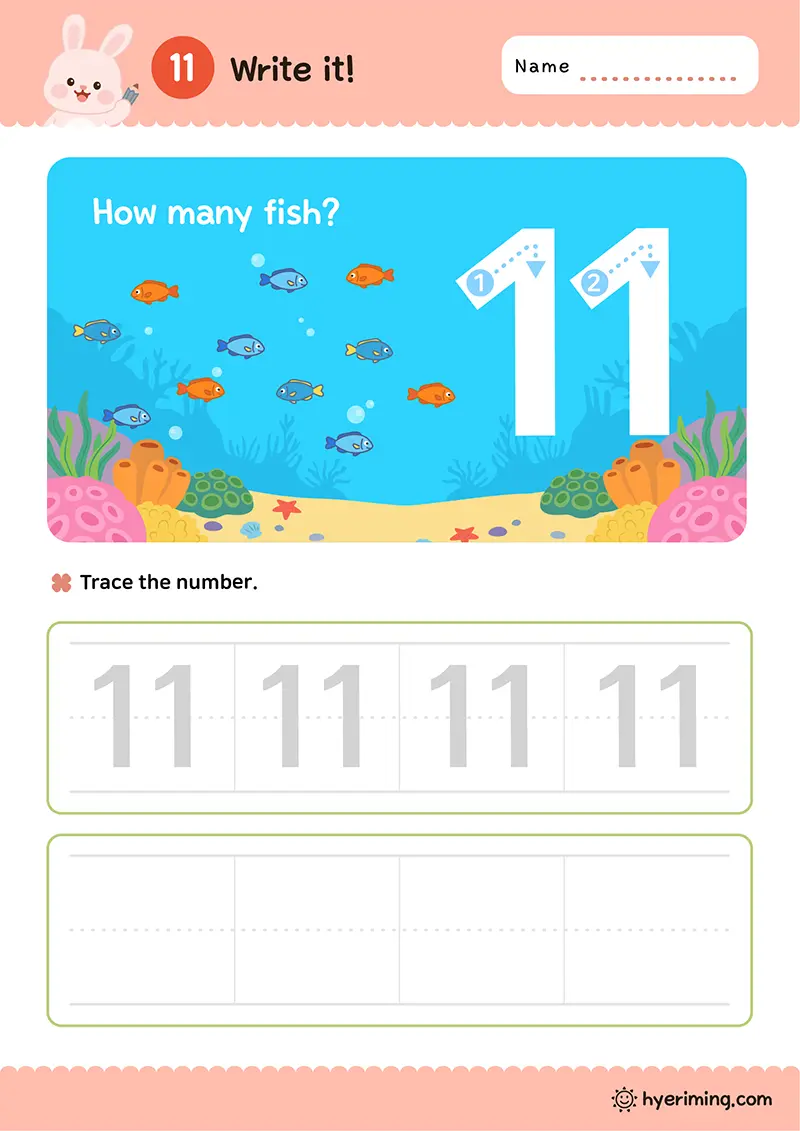 Free printable number 11 tracing worksheet