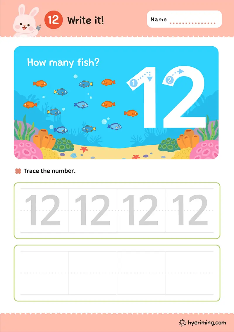 Free printable number 12 tracing worksheet