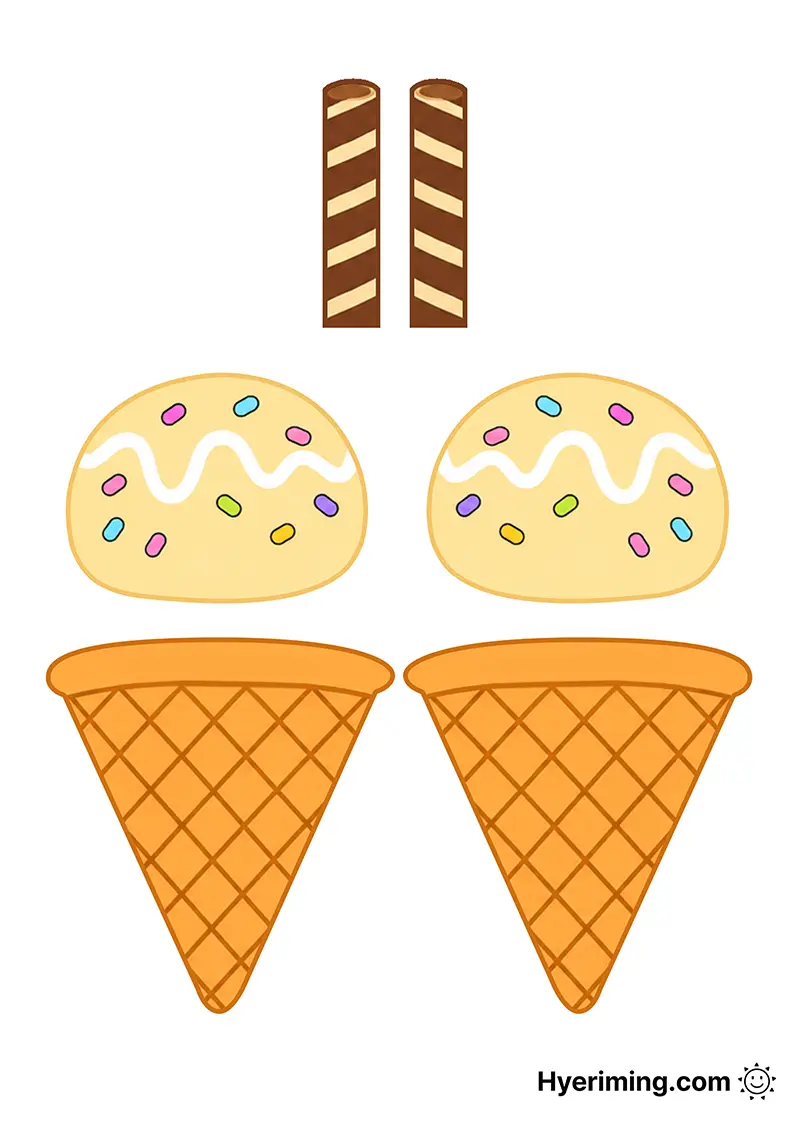 무료 종이스퀴시 도안 🍦 바닐라 아이스크림 콘 만들기 프린트 여름 놀이