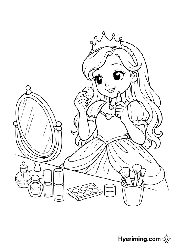 공주 화장하는 모습 색칠하기