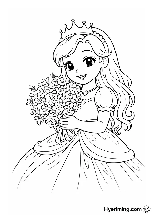 꽃다발을 들고 있는 공주 색칠하기