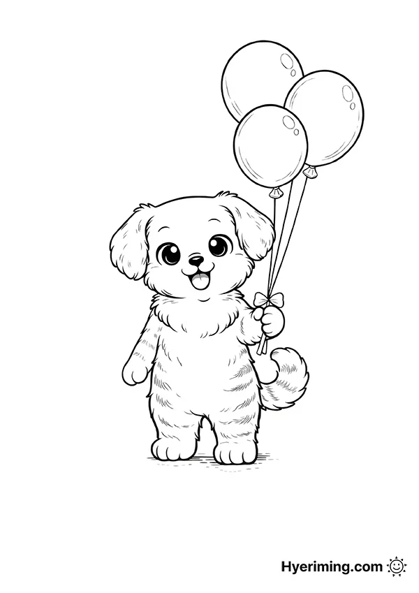 풍선을 들고 있는 강아지 색칠하기