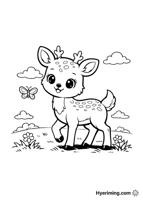 Deer in Flower Garden Coloring