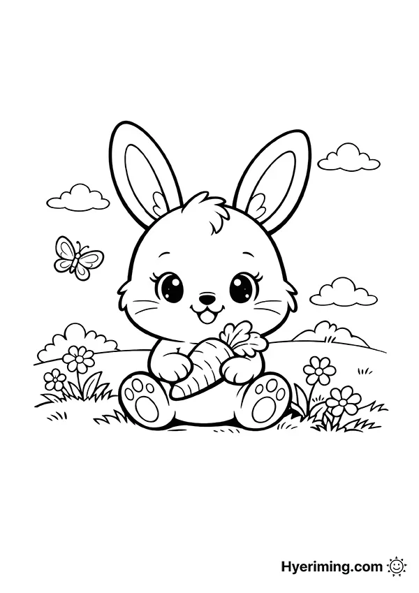 Rabbit in Flower Garden Coloring