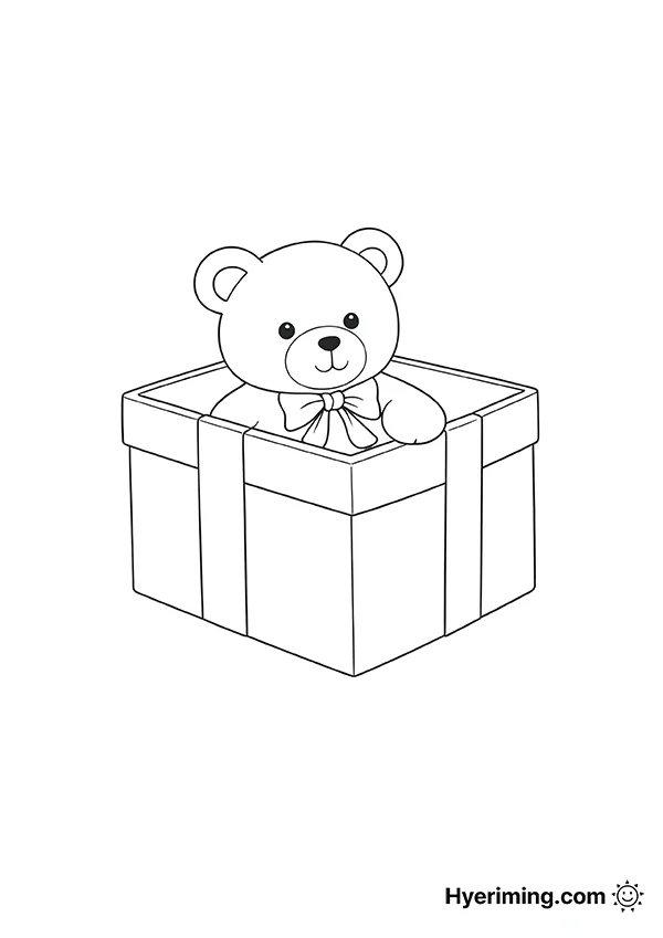 Teddy Bear Gift Box Coloring