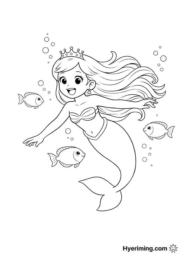 Swimming Mermaid Coloring