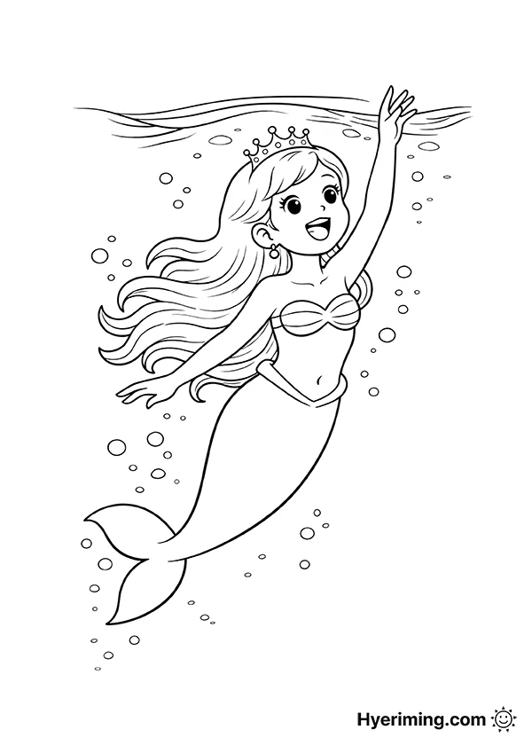 Mermaid Swimming Up Coloring