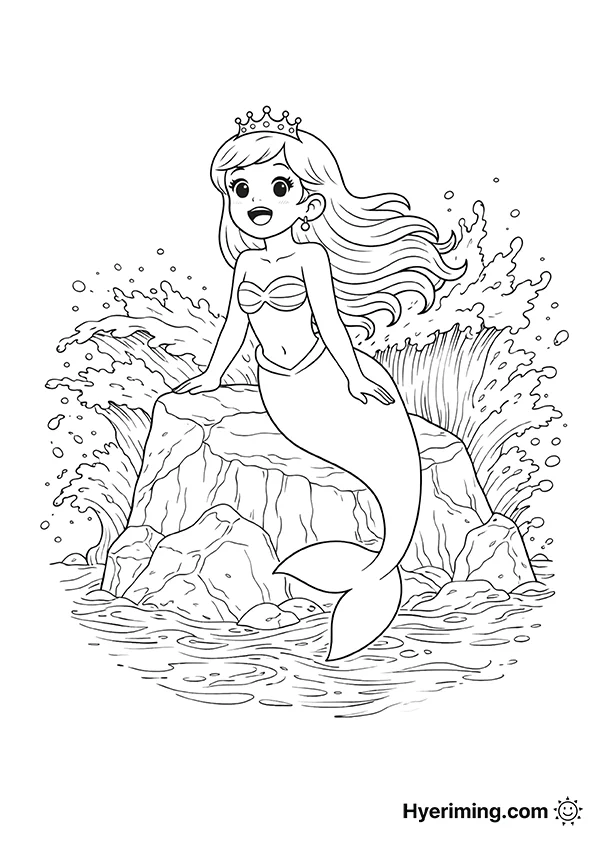 Mermaid Above the Waves Coloring