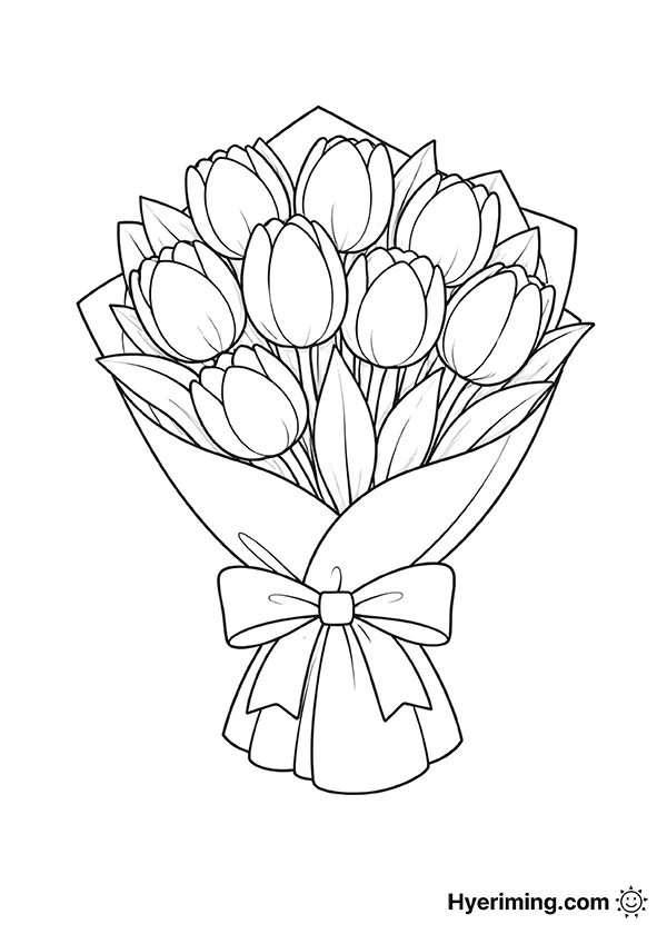 튤립 꽃다발 색칠공부 도안