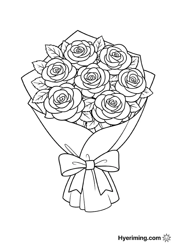 장미 꽃다발 색칠공부 도안