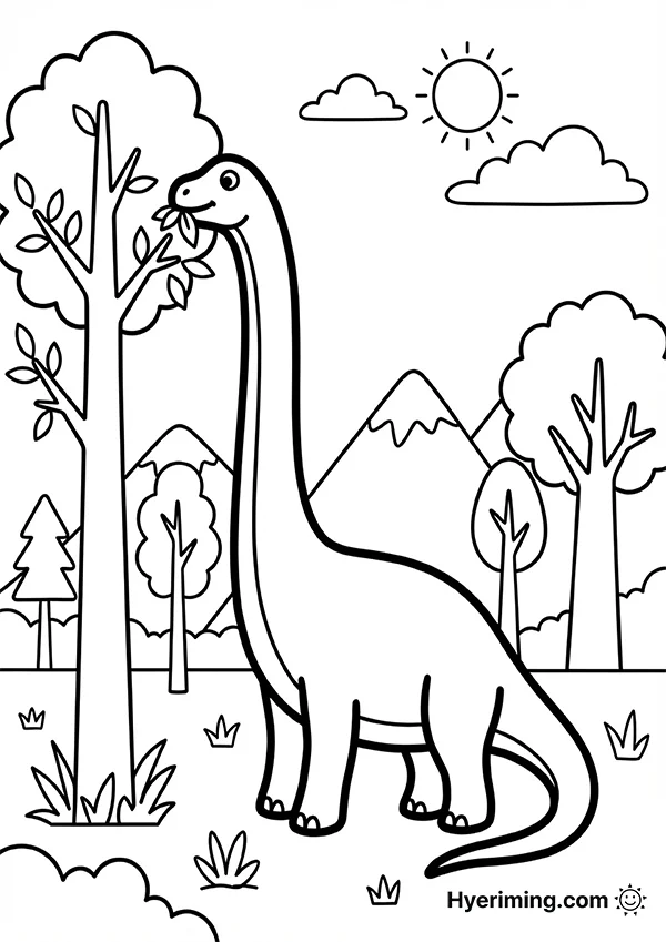 Brachiosaurus Landscape Coloring Page