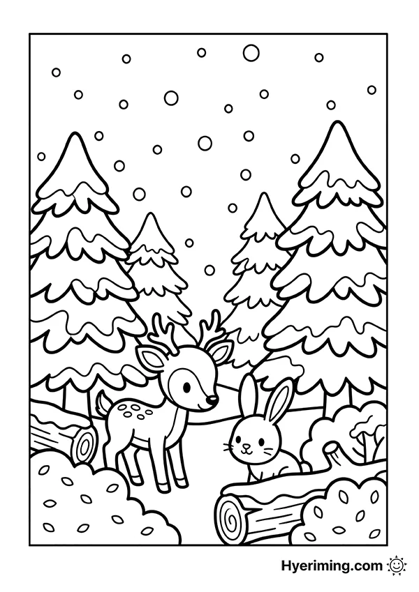 겨울 숲 동물 색칠공부 도안