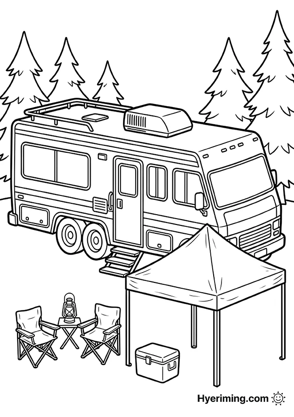 Camping Car Road Trip Coloring Page