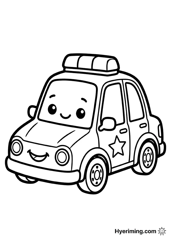 Police Car Character Coloring Page