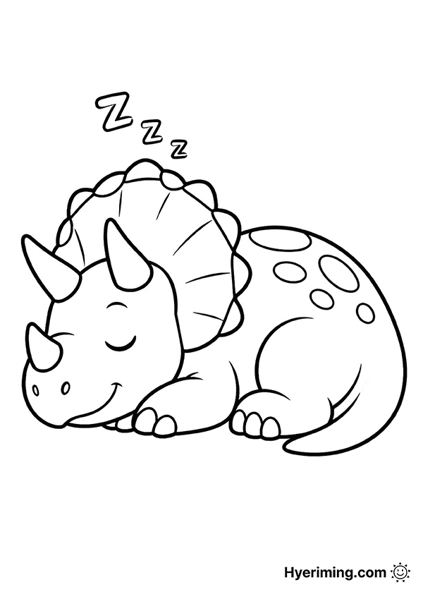 Free printable sleeping Triceratops coloring page for kids