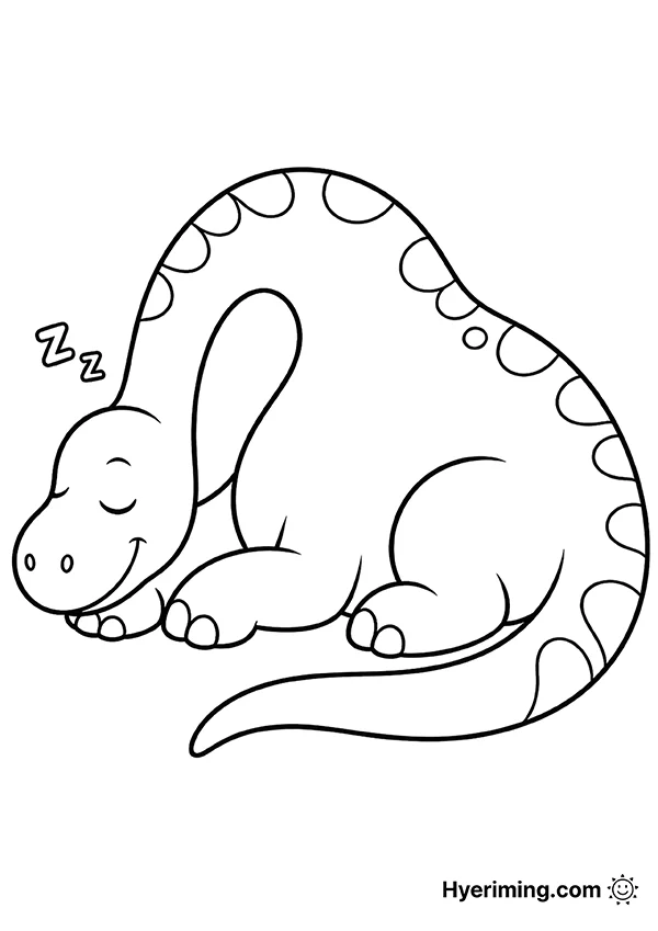 Sleeping Brachiosaurus coloring page free printable for kids