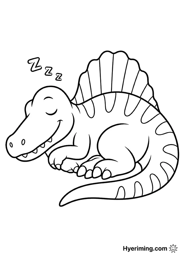 Printable sleepy Spinosaurus coloring page for kids