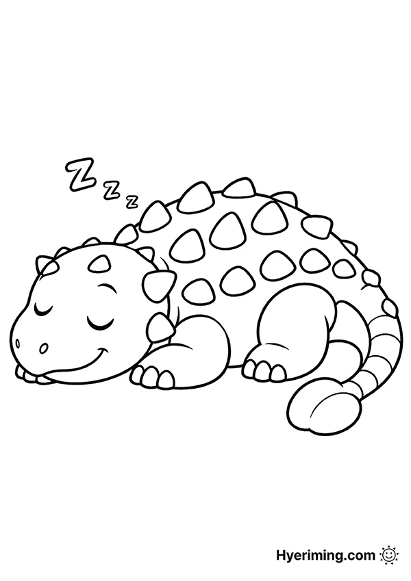 Free printable sleeping Ankylosaurus coloring page for kids