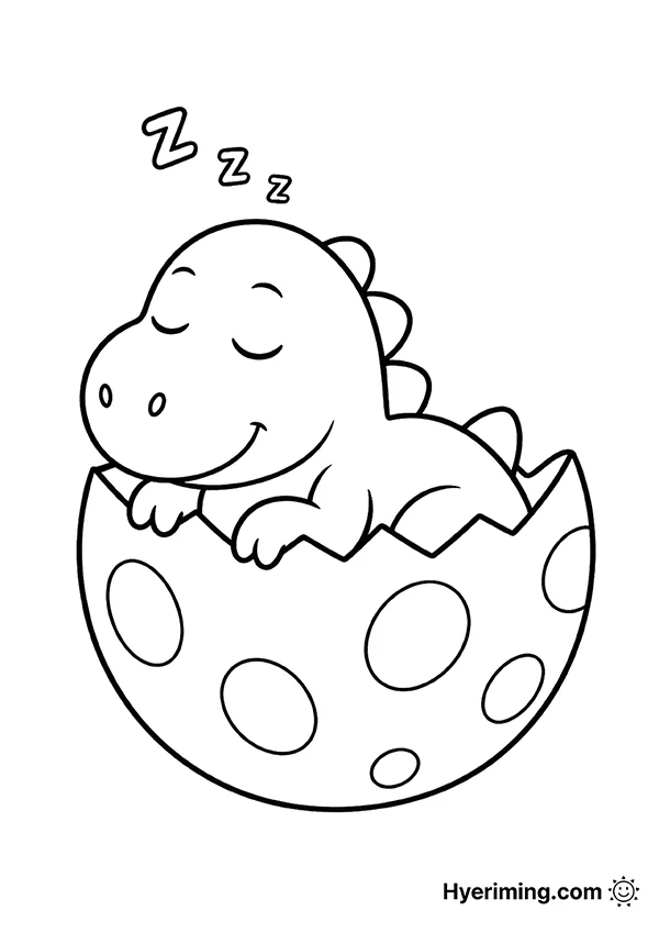Baby dinosaur in egg coloring page free printable for kids