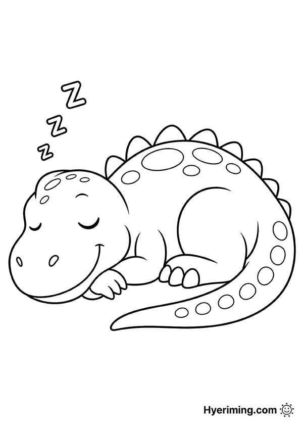 Sleeping Tyrannosaurus coloring page printable for kids