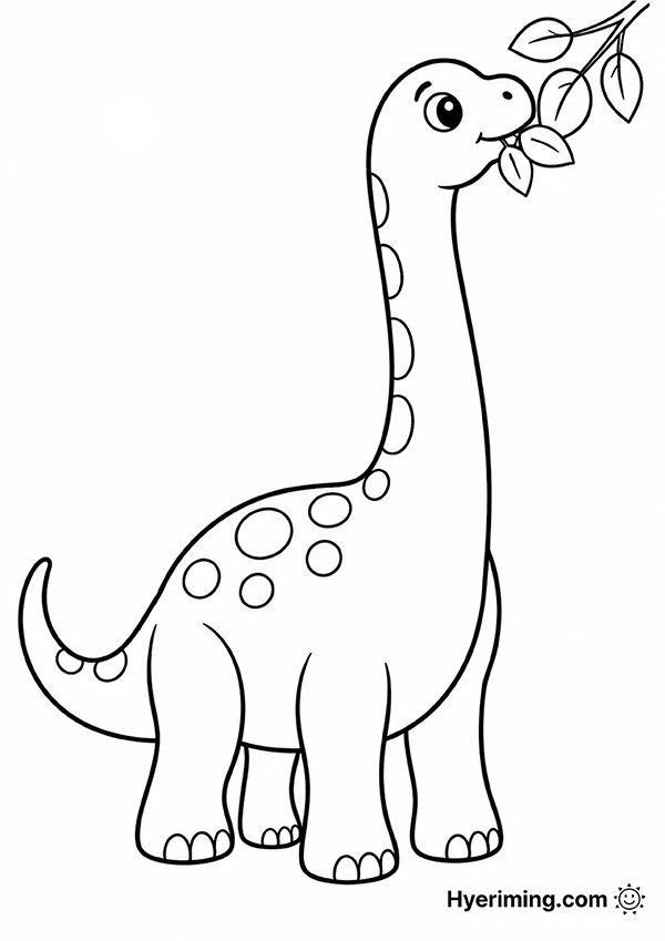 Free printable Brachiosaurus eating leaves coloring page for kids
