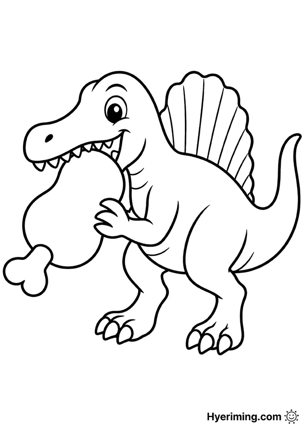 Free printable Spinosaurus holding meat coloring page for kids