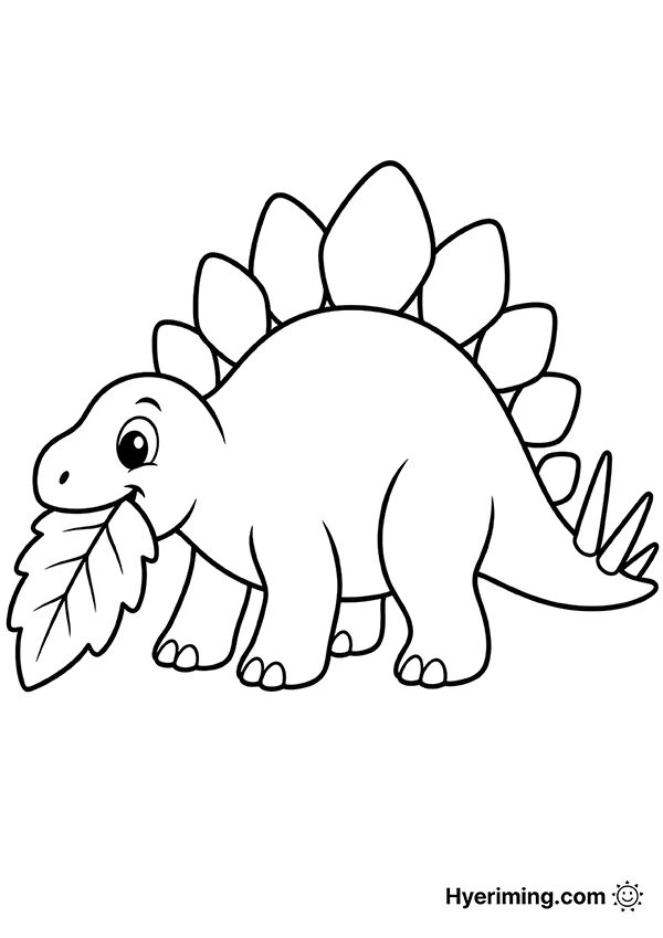 Stegosaurus eating leaves coloring page printable for kids