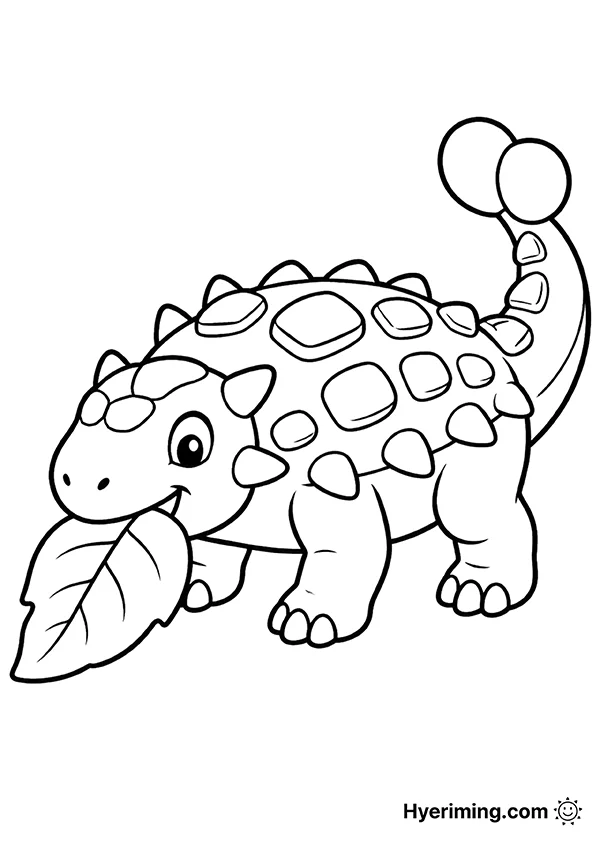 Ankylosaurus eating a leaf coloring page free printable