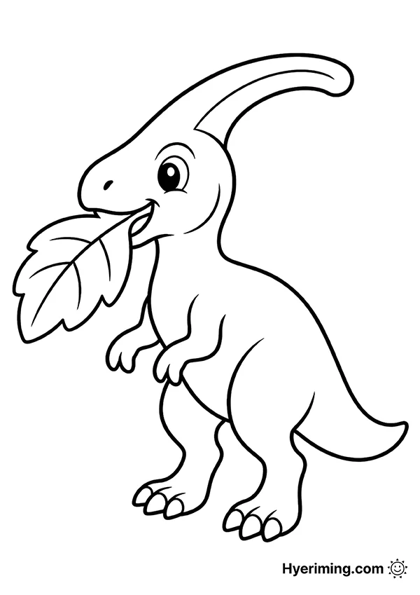 Free printable Parasaurolophus eating leaves coloring page