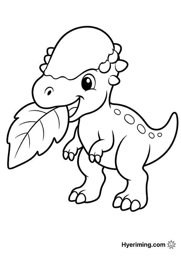 Pachycephalosaurus eating a leaf coloring page printable for kids