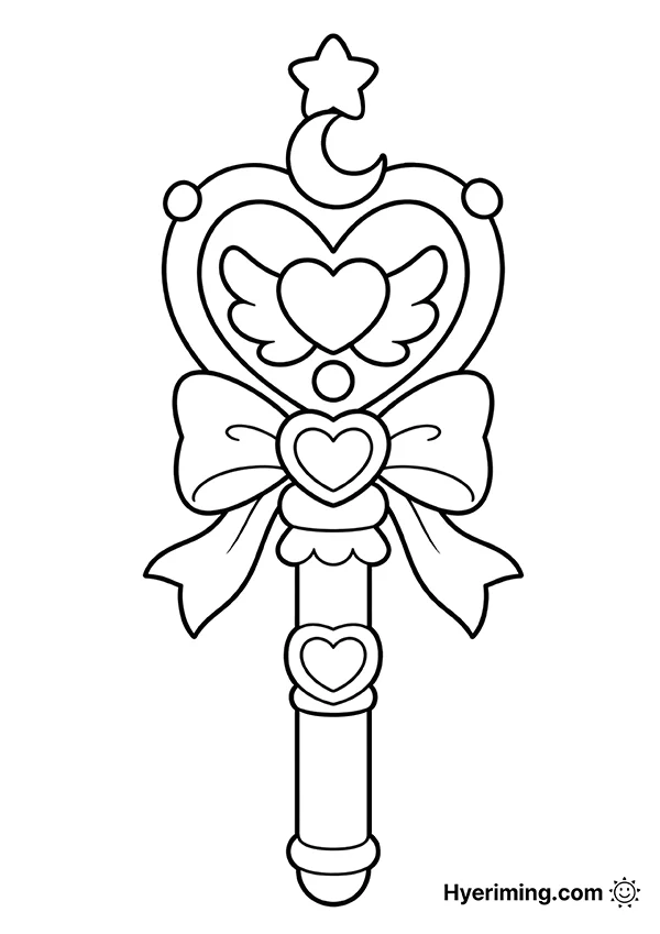 Heart wand coloring page printable for kids