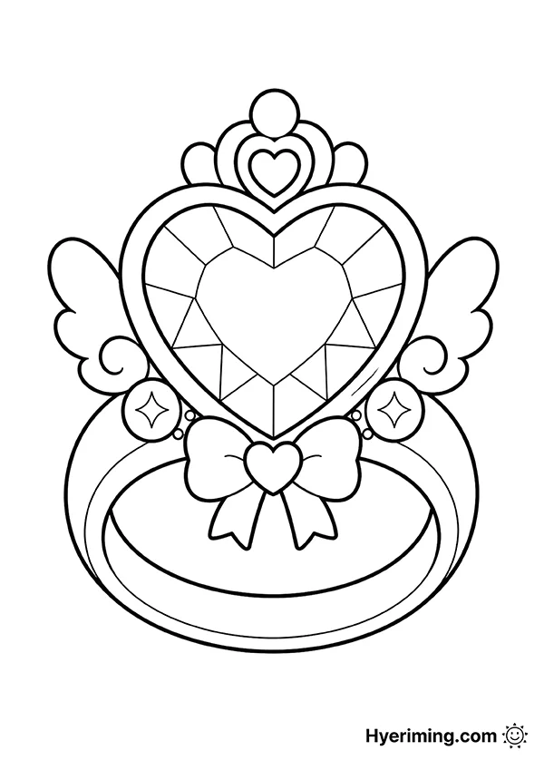 Princess heart ring coloring page printable for kids